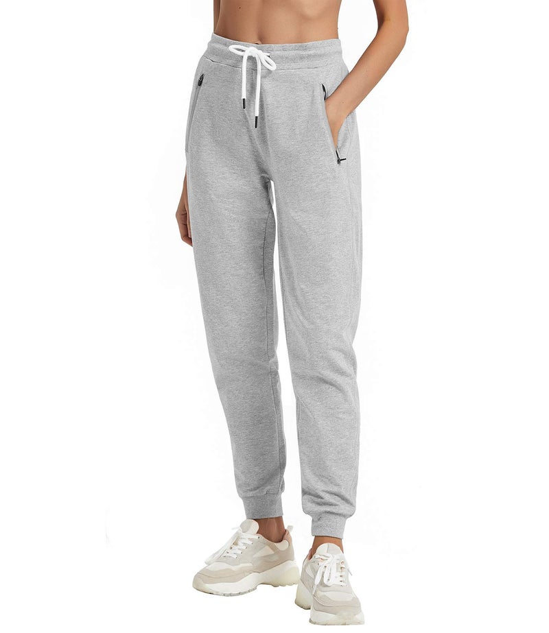 PULI Jogger Sweatpants for Women Drawstring Workout Sport with Zipper Pockets Light Grey L - Image 1